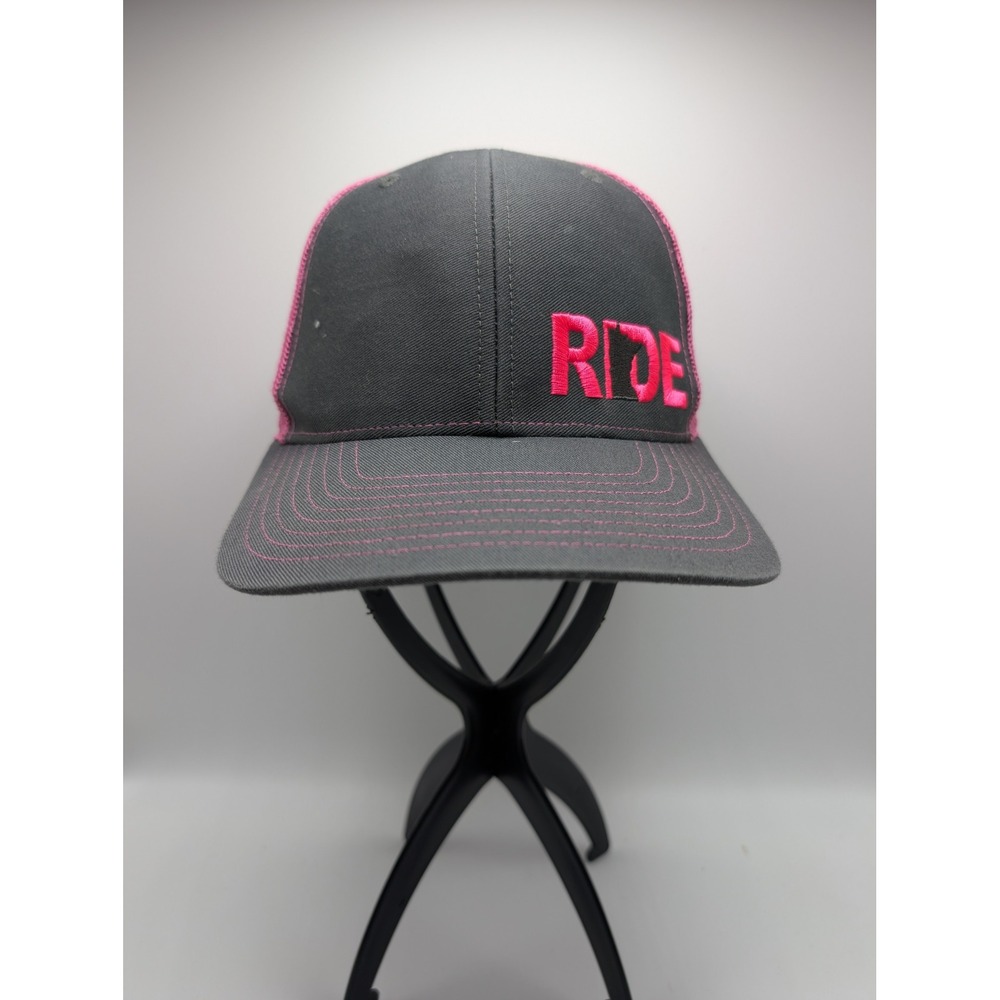 Richardson 112 Trucker Hat Gray Pink Ride Embroidered Snapback Mesh Cap